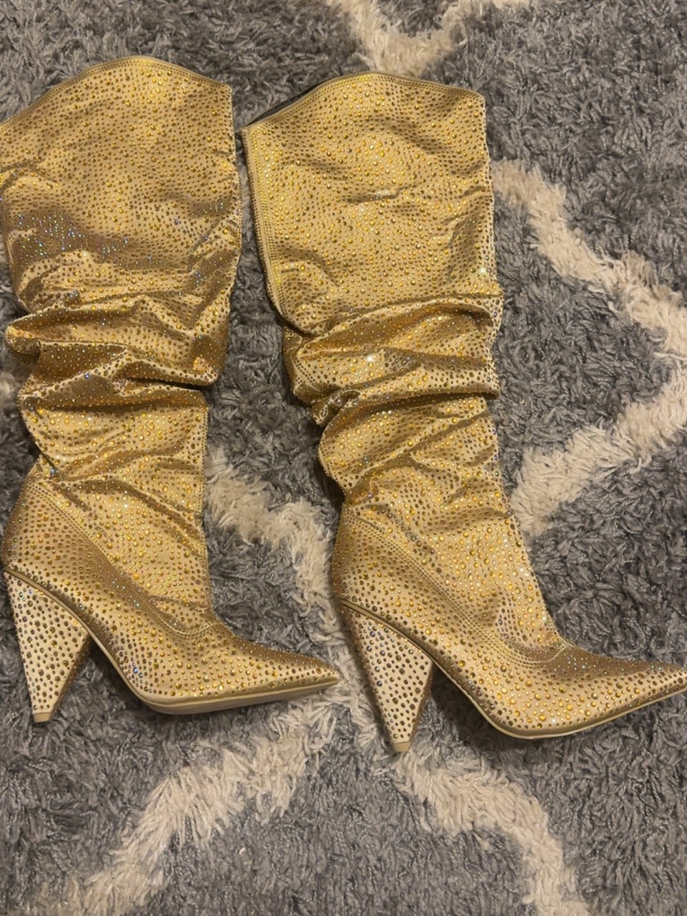 Cape Robbin Gold Crystal-Studded Slouch Over-the-Knee Boots